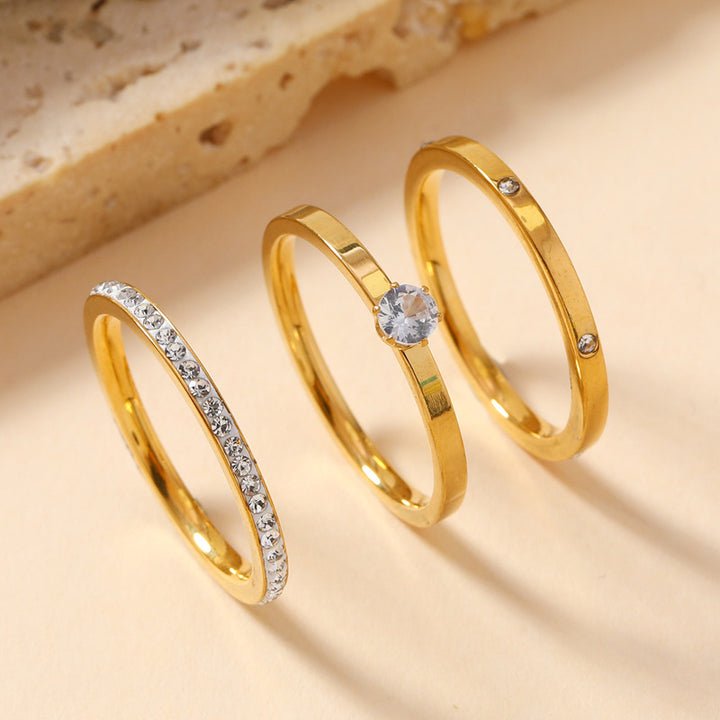 Stainless steel diamond ring 3PCS set