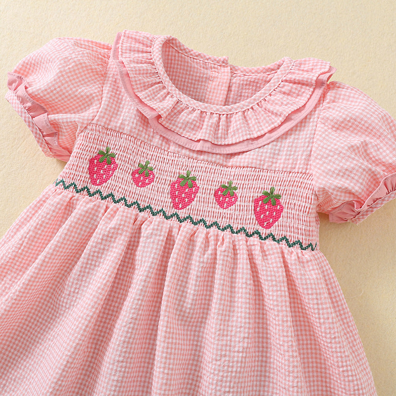 Strawberry embroidery Pink smocked princess dress
