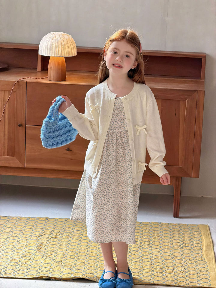 Girls' sweet bowknot knitted sweater cardigan