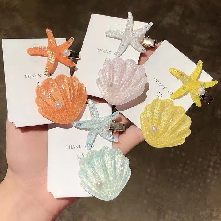 Starfish shell glitter hair clip for beach seaside vacation
