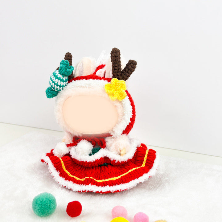 Handmade crochet Christmas skirt&elk headband for labubu