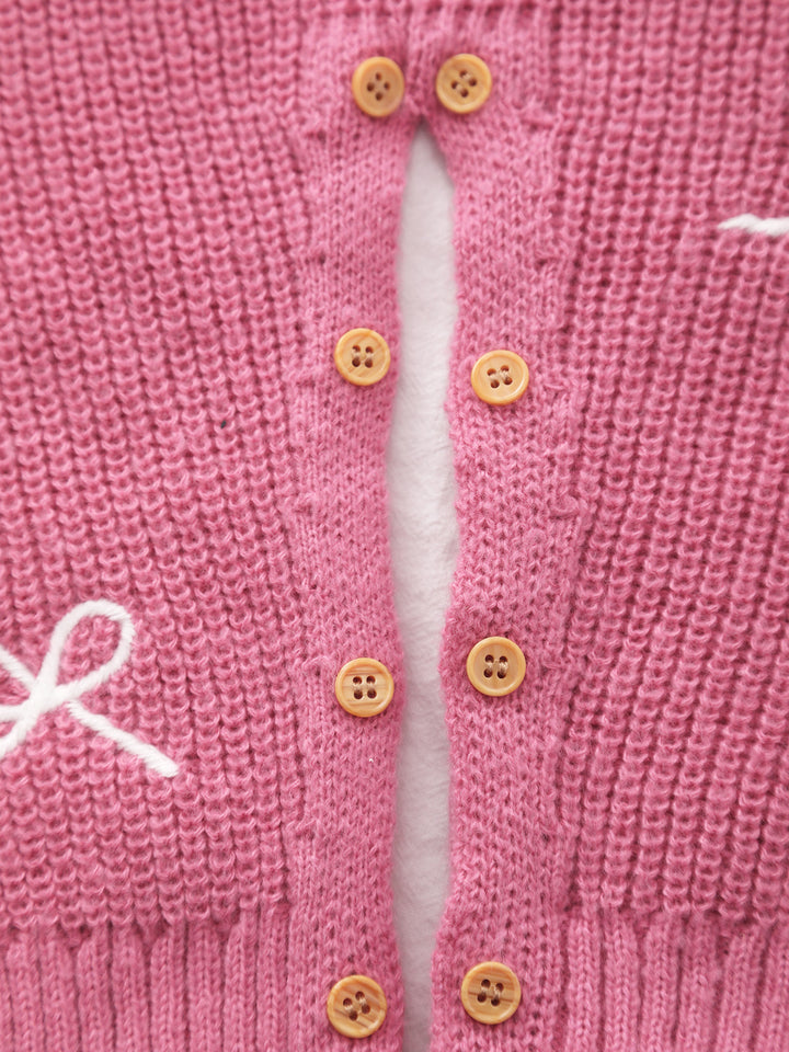 Baby Girl Sweet Bow Embroidery Knit Romper