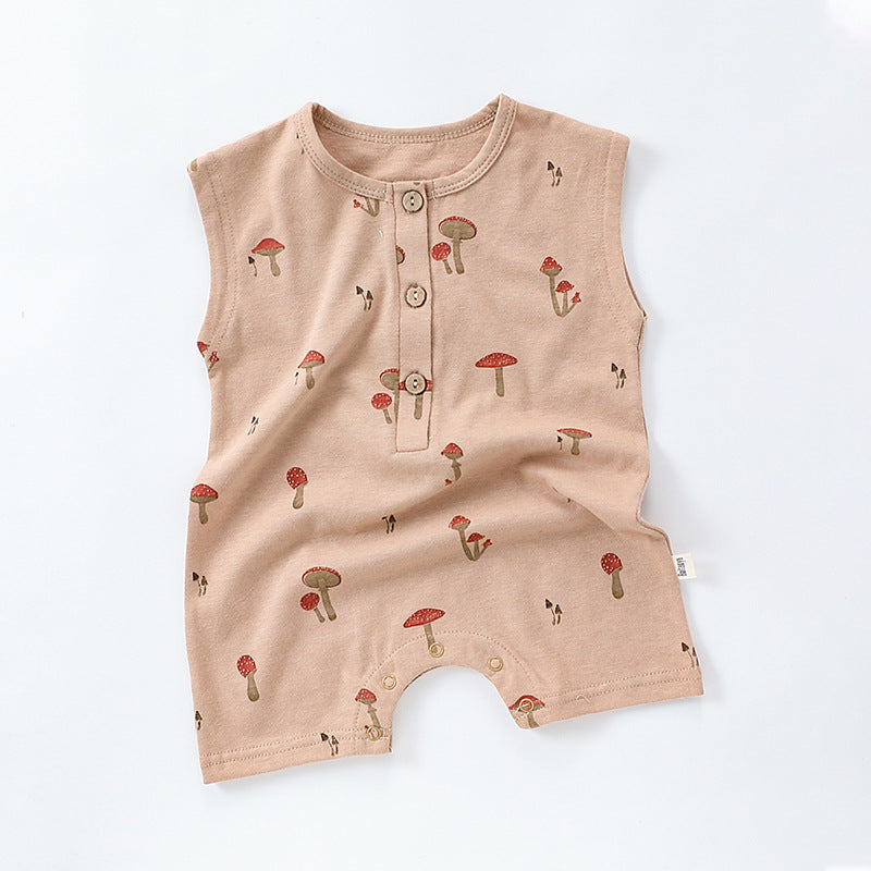 Summer boys girls pure cotton sleeveless button romper