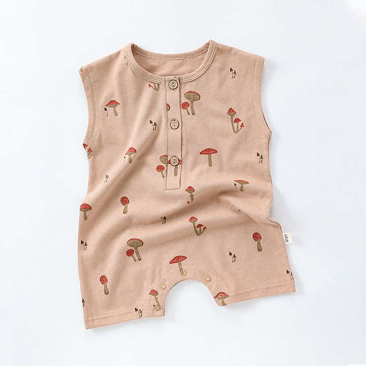 Summer boys girls pure cotton sleeveless button romper