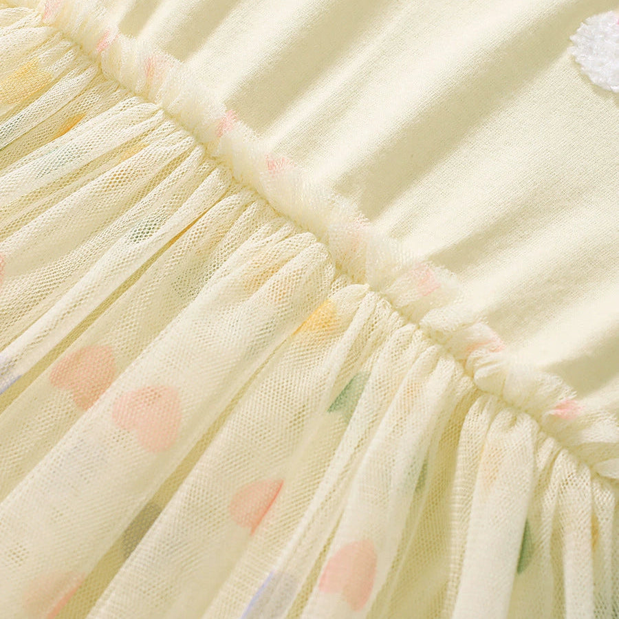 Girls Lotus Sleeve Rainbow mesh dress