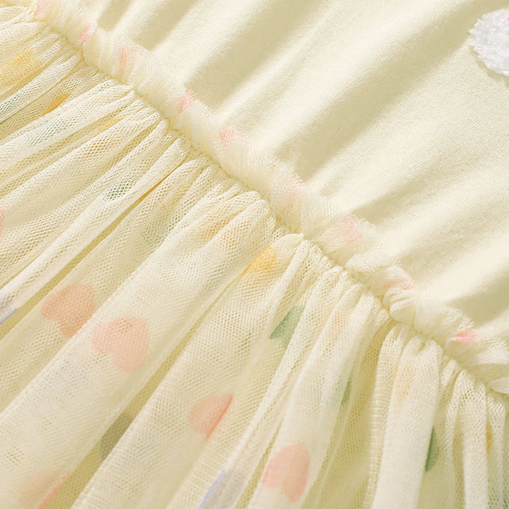 Girls Lotus Sleeve Rainbow mesh dress