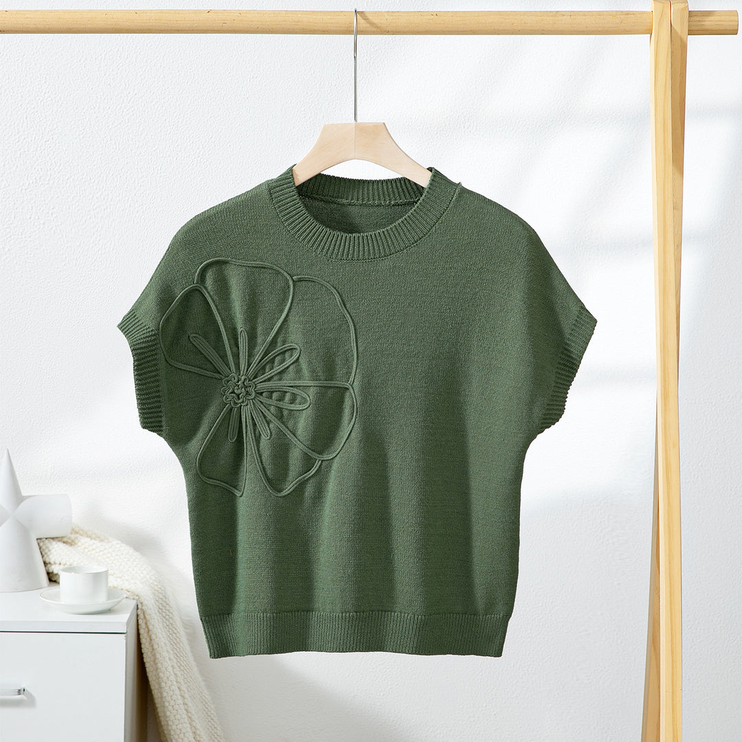 Embroidered knitted vest sleeveless sweater top for women