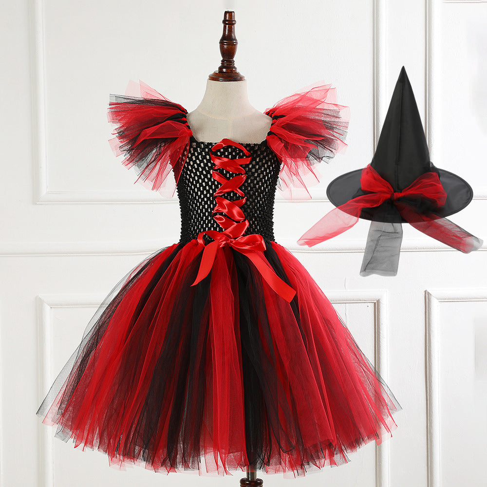 Halloween girls Witch Costume puff skirt&witch hat