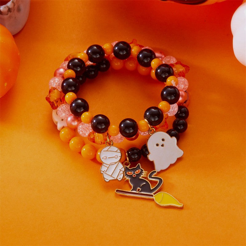 Halloween beaded pumpkin ghost layered bracelet