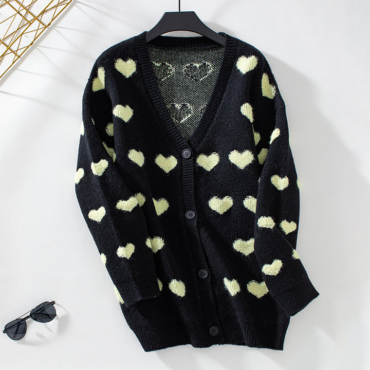 Valentine's Chenille Embroidery Heart  Mid-length knitted cardigan