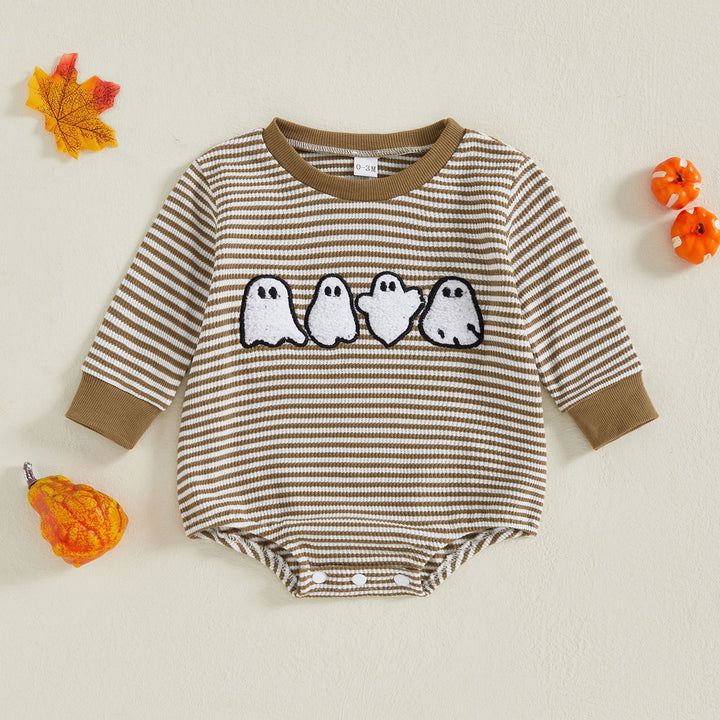 Baby waffle Halloween ghost embroidery sibling romper