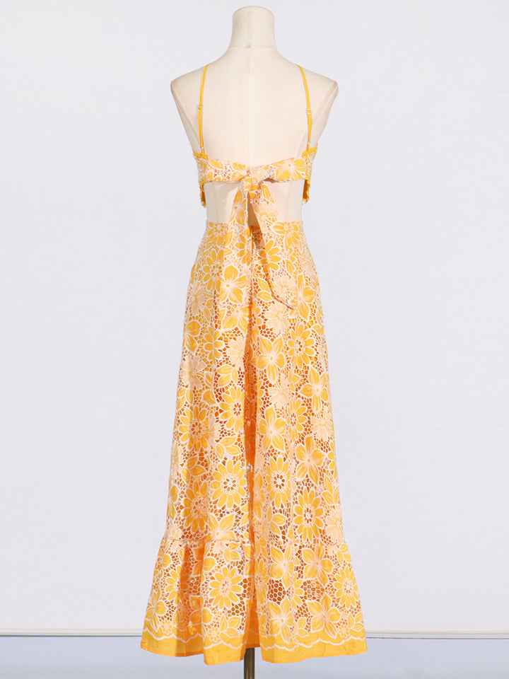 Women's halter neck lace hollow suspender dress
