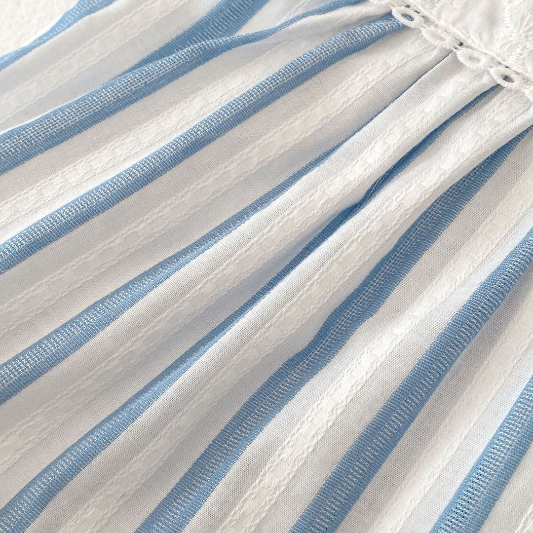 Baby embroidery blue striped romper 2pcs set