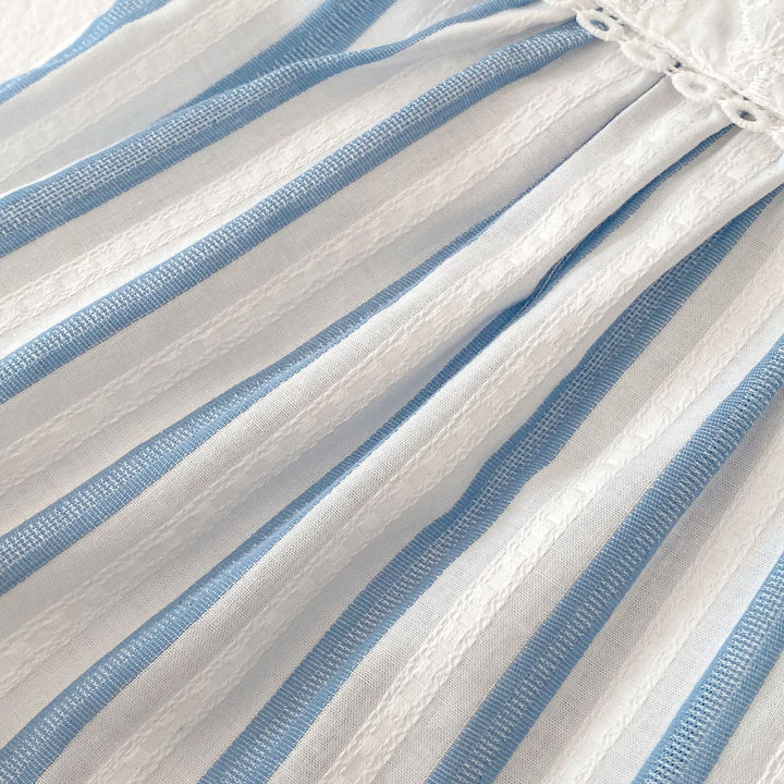 Baby embroidery blue striped romper 2pcs set