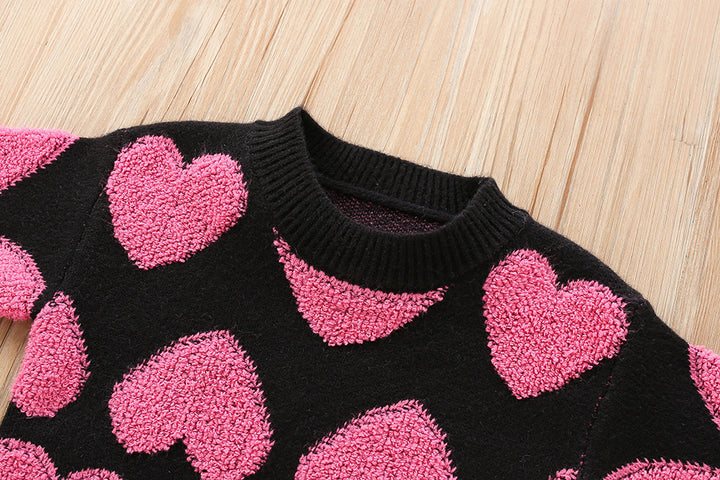Valentine's love heart Jacquard sweater for girls