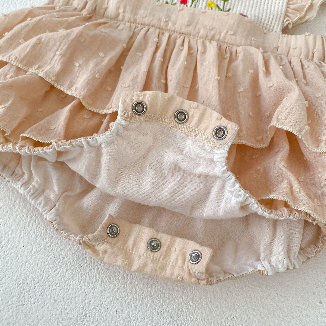 Baby floral embroidery romper with flying sleeves