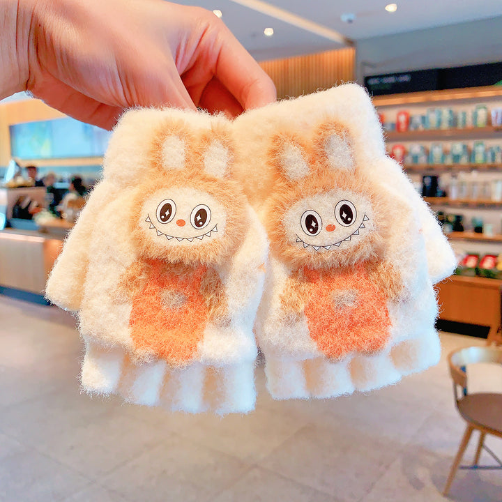 Cute monster Convertible Flip Top furry gloves for kids