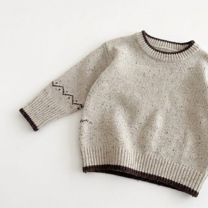 Girls Flecked Pullover Geometric Jacquard Sweater &amp; Matching Knit Pants Outfits