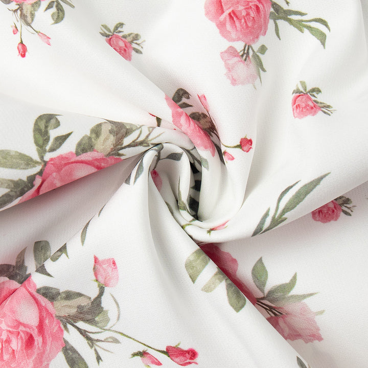 French v-neck puff sleeve floral ruffle dress