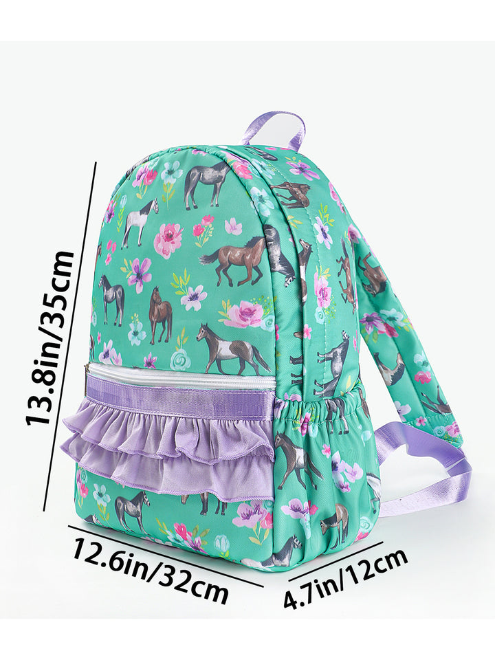 Blue Patchwork Gingham Plaid Ruffle Backpack