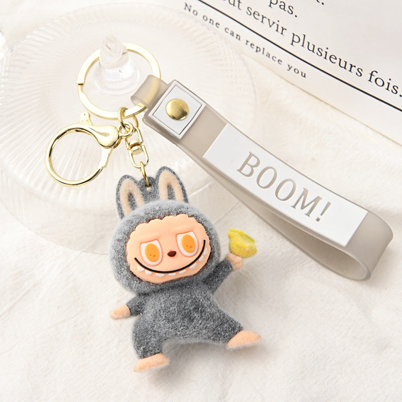 Flocking Yoga labubu keychain Labubu pendant cute gift