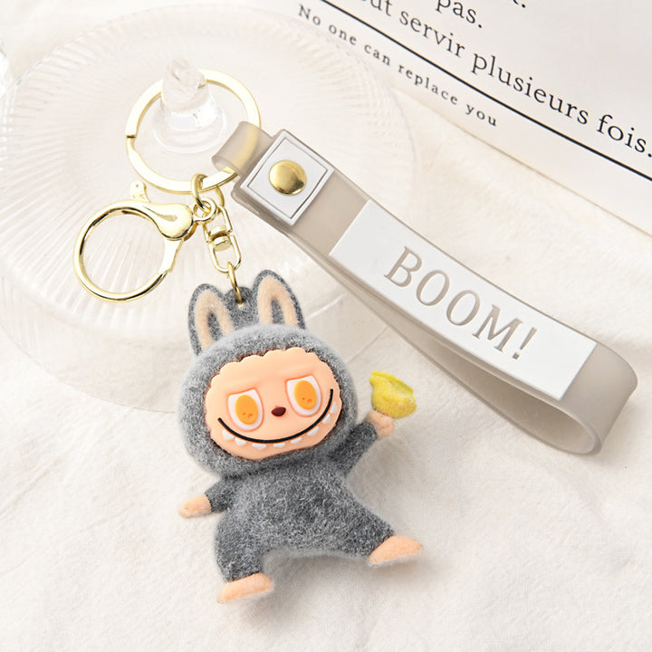 Flocking Yoga labubu keychain Labubu pendant cute gift
