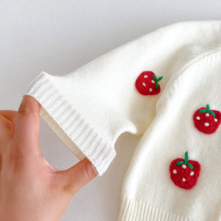 3D Strawberry Baby Girl Knitted Sweater Cardigan&Shorts 2PCS Suit