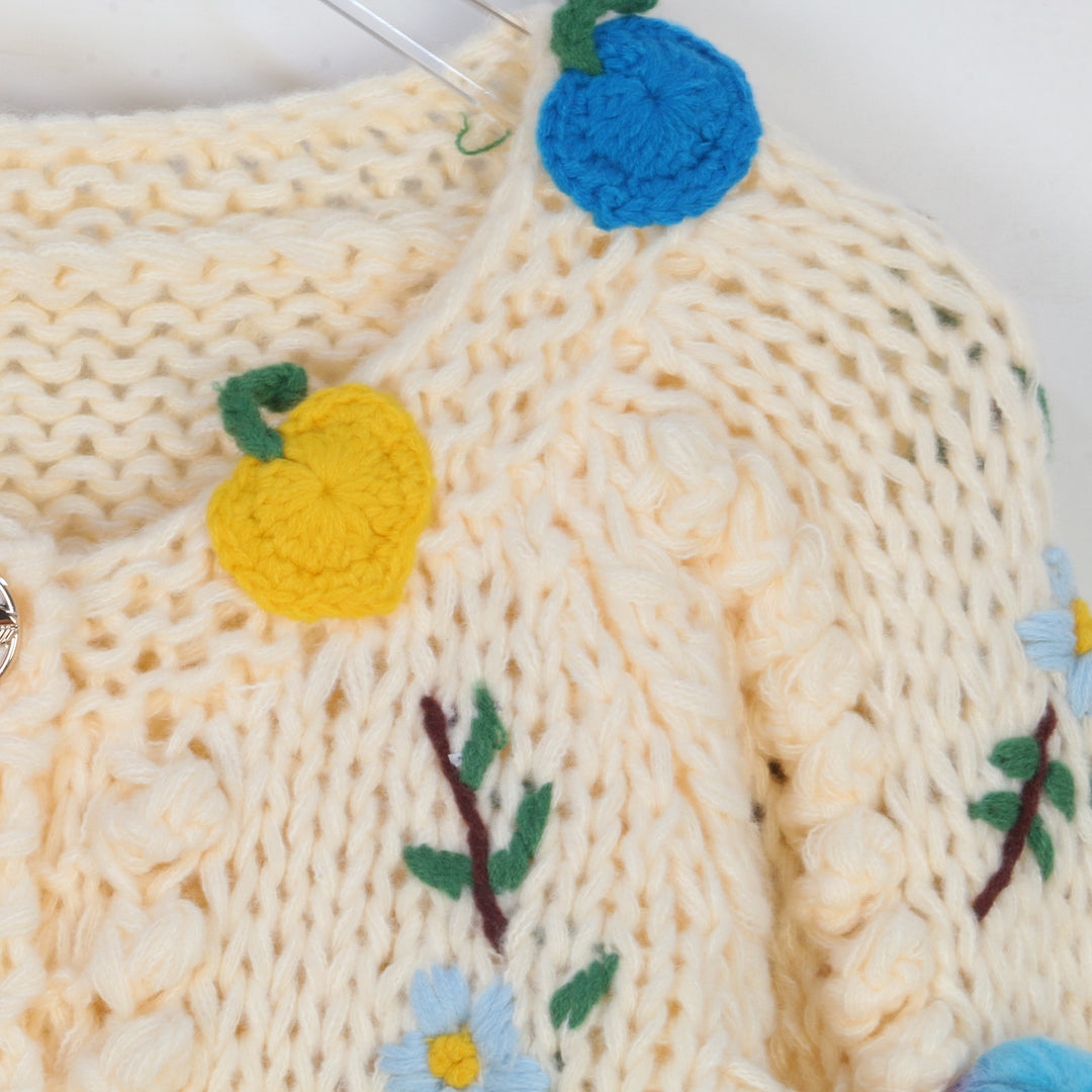 Hand-crocheted 3D flower knitted cardigan for women