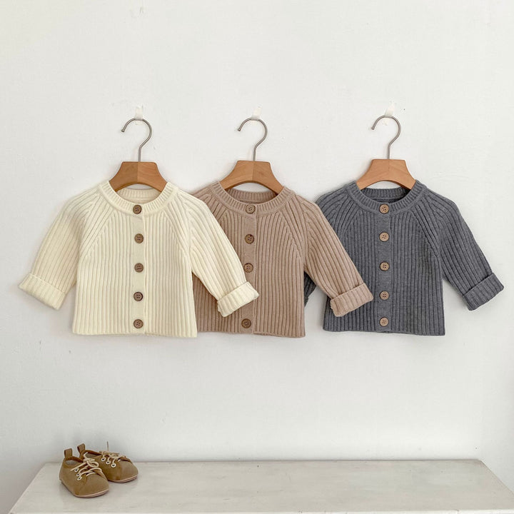 Baby solid color knitted thickened cardigan