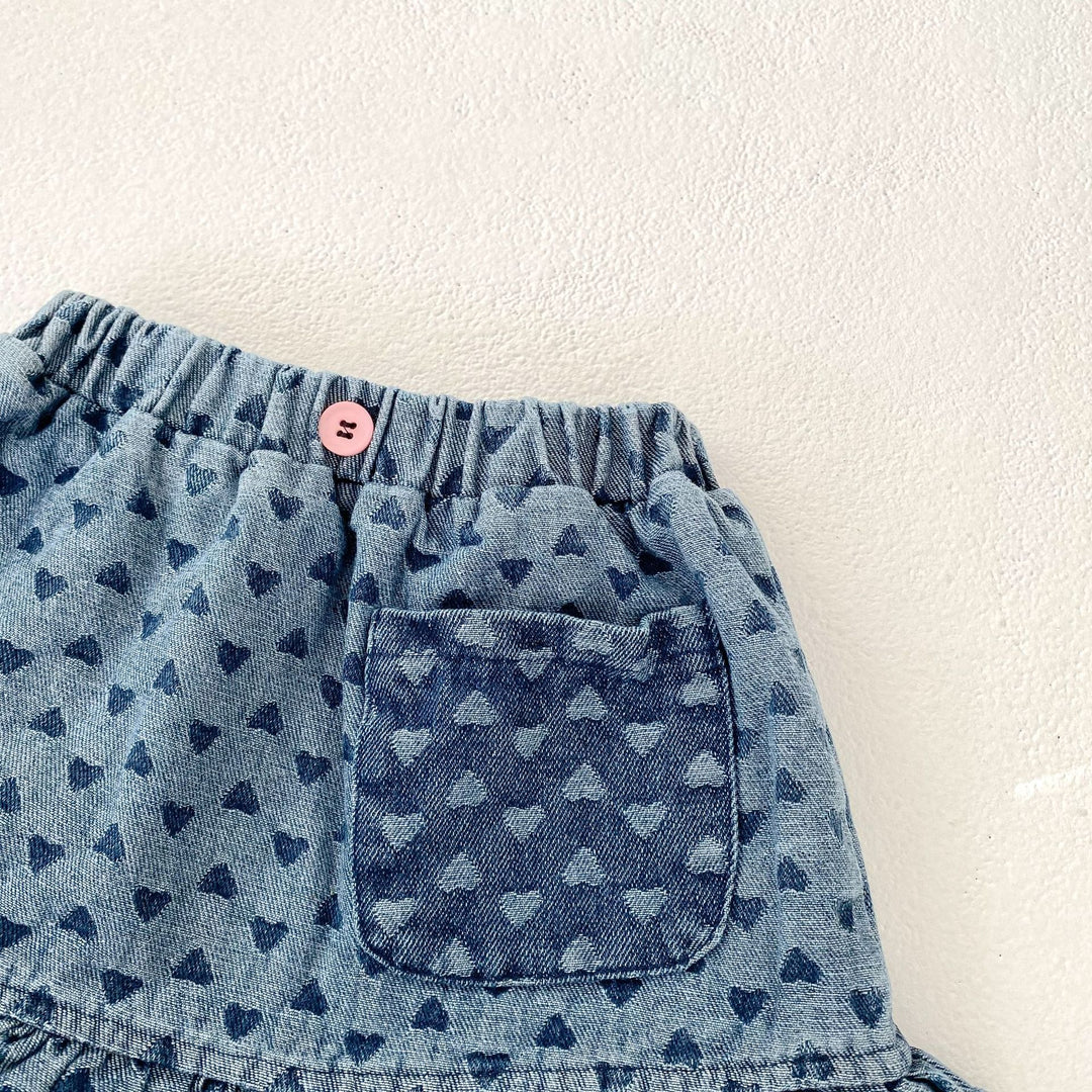 Baby denim suspenders top&short skirt 2pcs set