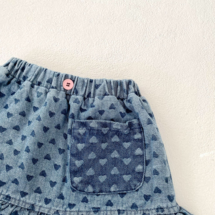 Baby denim suspenders top&short skirt 2pcs set
