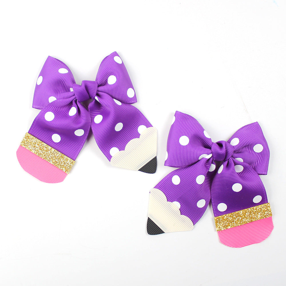 Back to school Polka dot Pencil bow hair clips