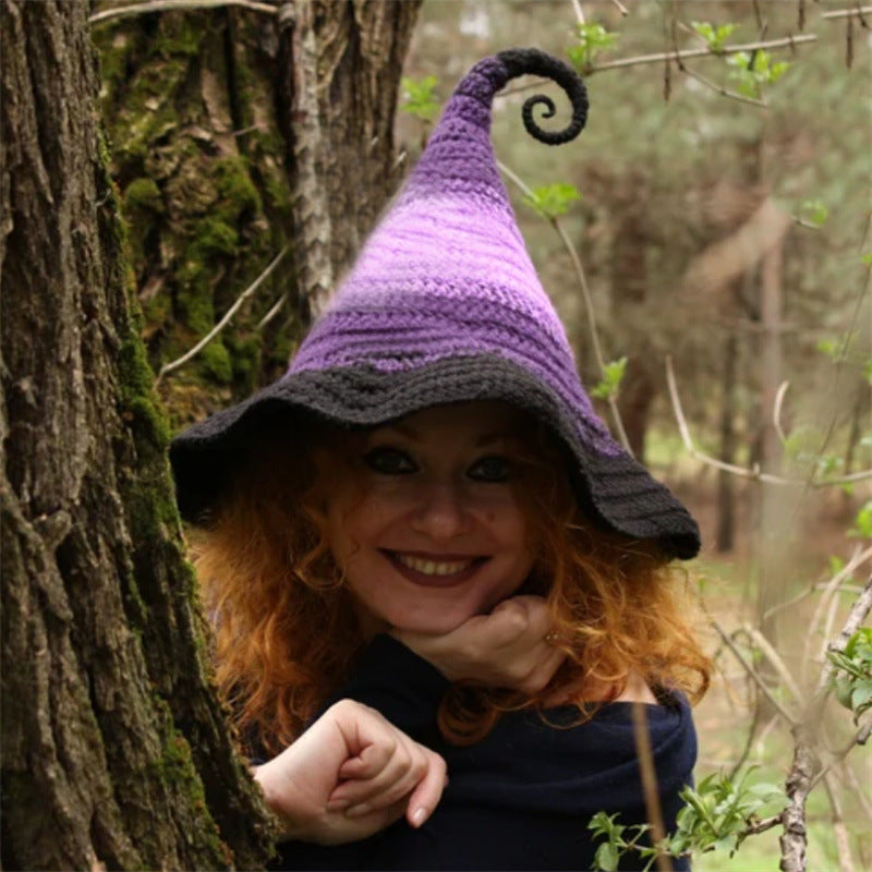 Halloween hand-crocheted personality gradient witch hat