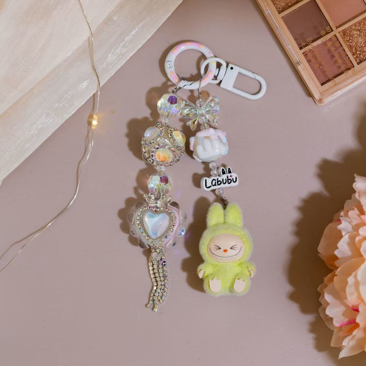 Diamond Mini Flocked Labubu keychain bag pendant