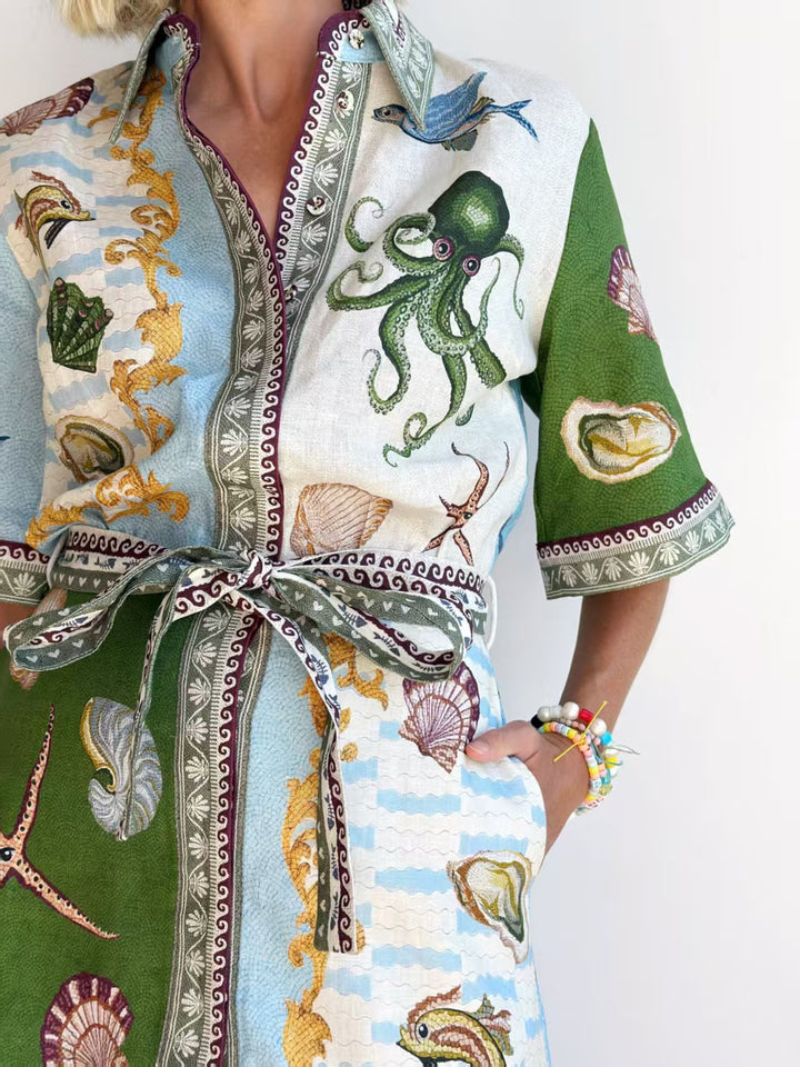 Deep Sea Dreaming Short Sleeve Shirt Dress