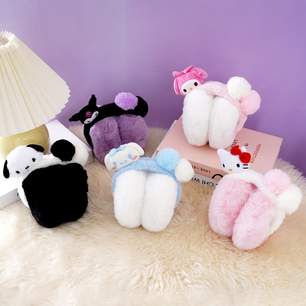 Cute sanrio themed plush earwarmers cartoon earmuffs for kids