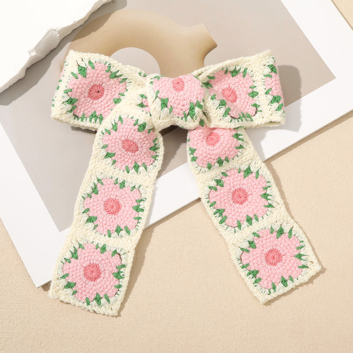 Boho knitted hollow flower bow hair clip