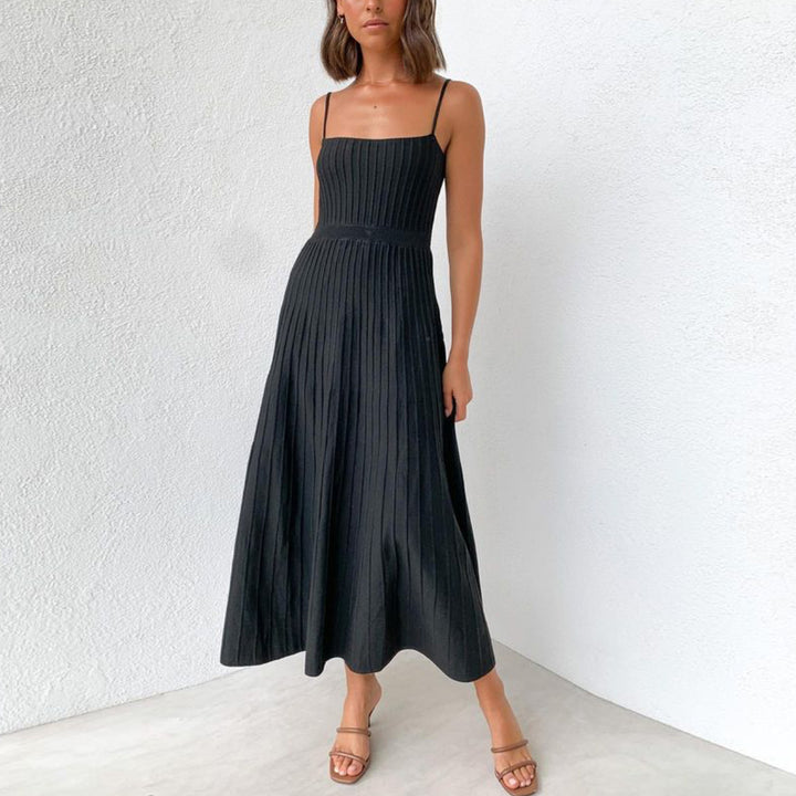 Knitted Slim Suspender Dress Seaside Pleated dress