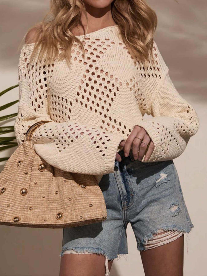 Women's hollow off-shoulder long sleeve cozy knitted sweater