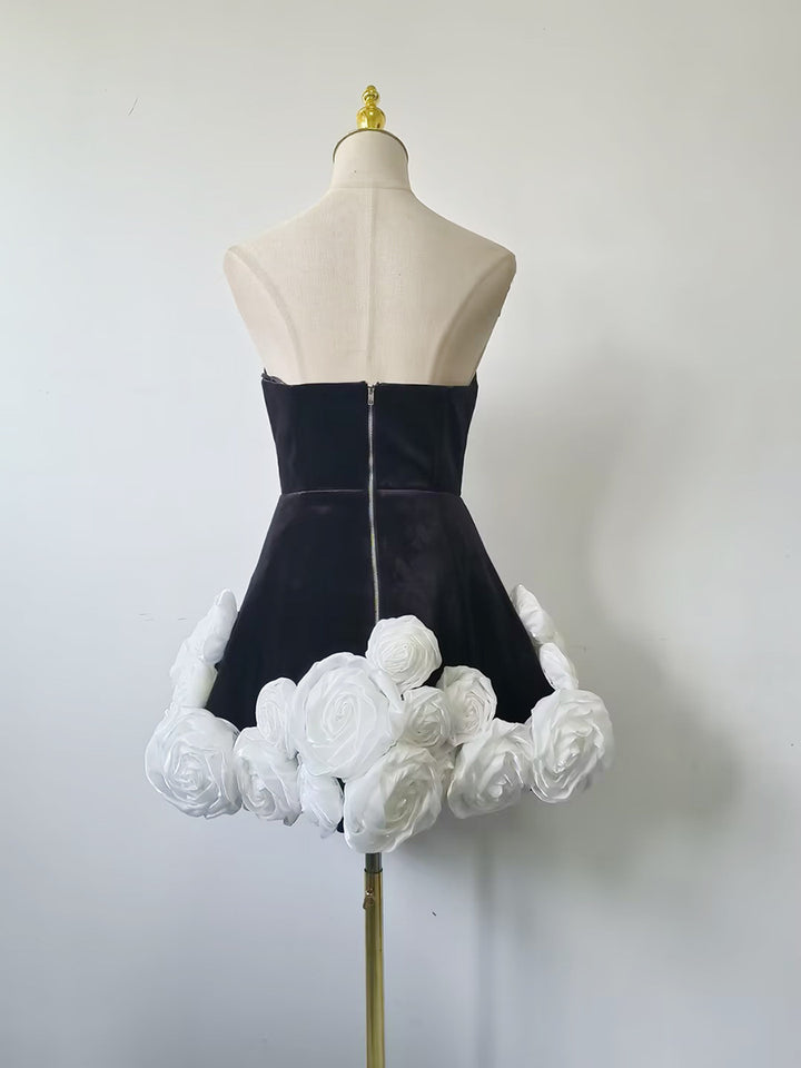 3D white rose flower hem tube top dress