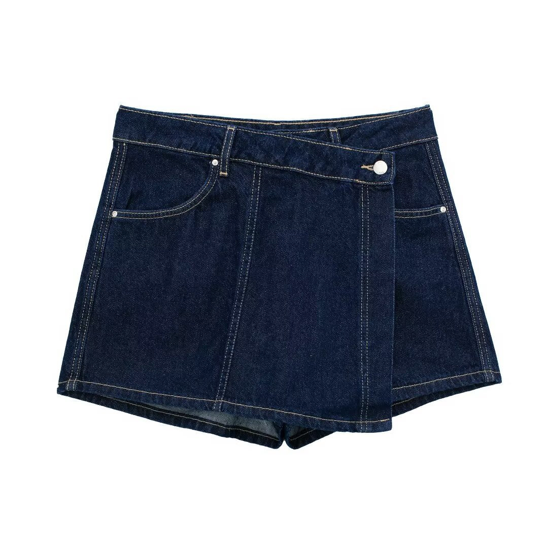 Cropped Denim Shirt&Double Breasted Culottes