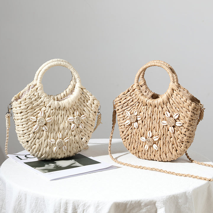 Shell deco straw woven bag summer beach bag