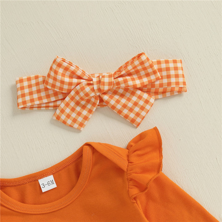 Halloween pumpkin patch embroidered romper&dress 3pcs set
