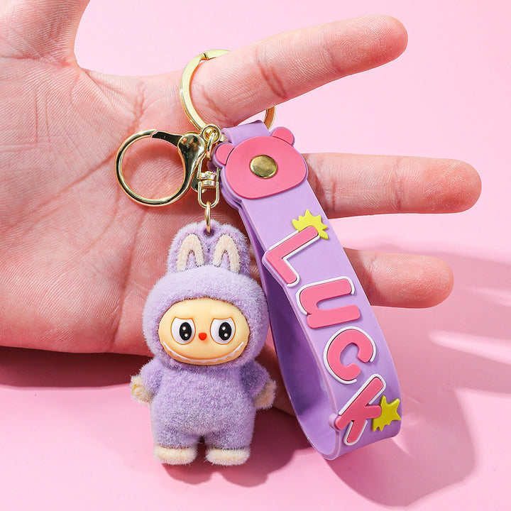 Labubu flocking keychain labubu pendant school gift