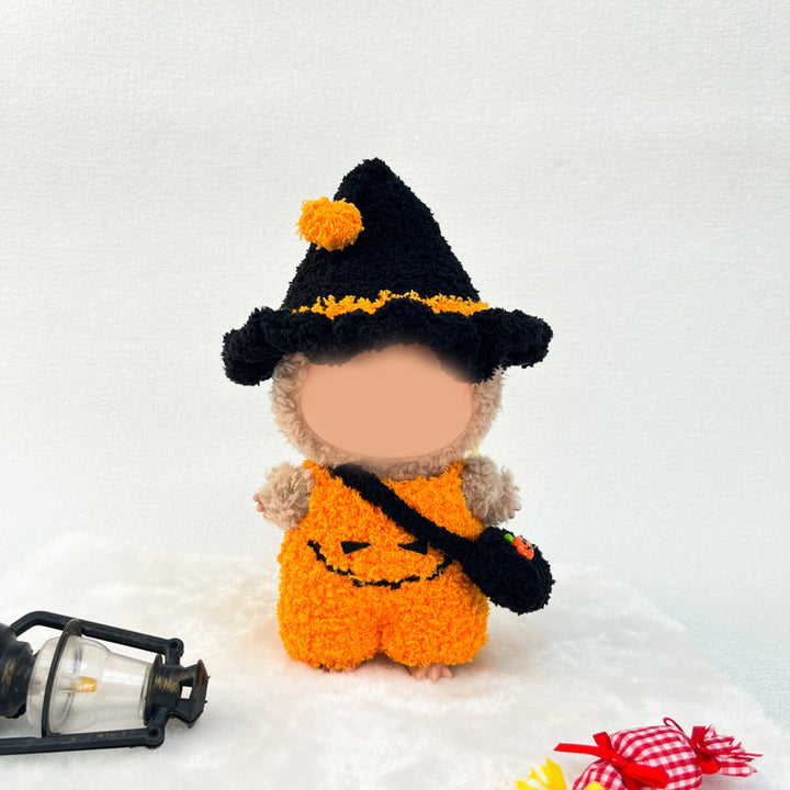Hand-crocheted pumpkin jumpsuit for labubu Halloween doll clothes