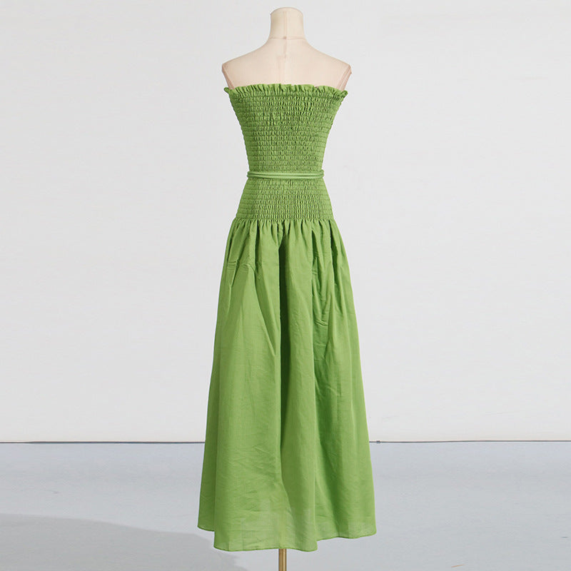 Sleeveless pleated lace-up high-end tube top dress