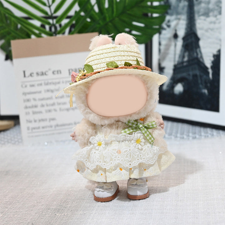 Labubu Straw hat&embroidered dress dolls clothes