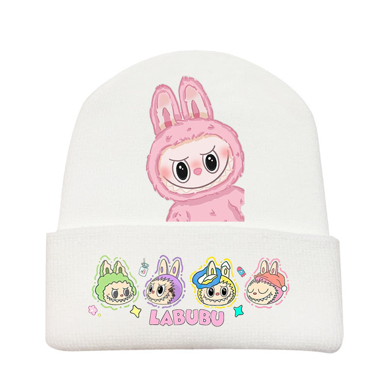 Cute monster printed knitted beanie hat-white