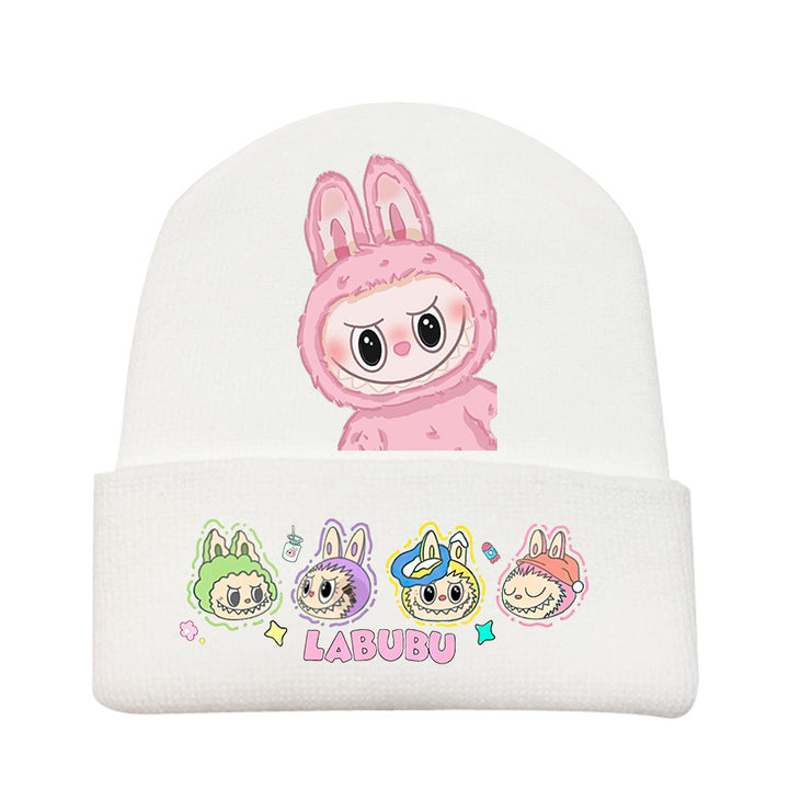 Cute monster printed knitted beanie hat-white