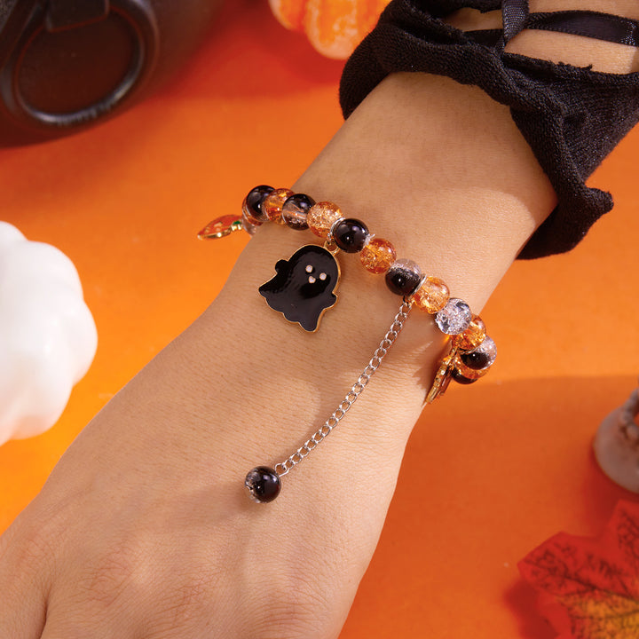 Halloween beaded pumpkin ghost layered bracelet